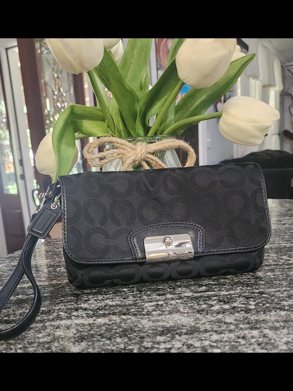 Coach Black Signature Logo Wristlet Clutch